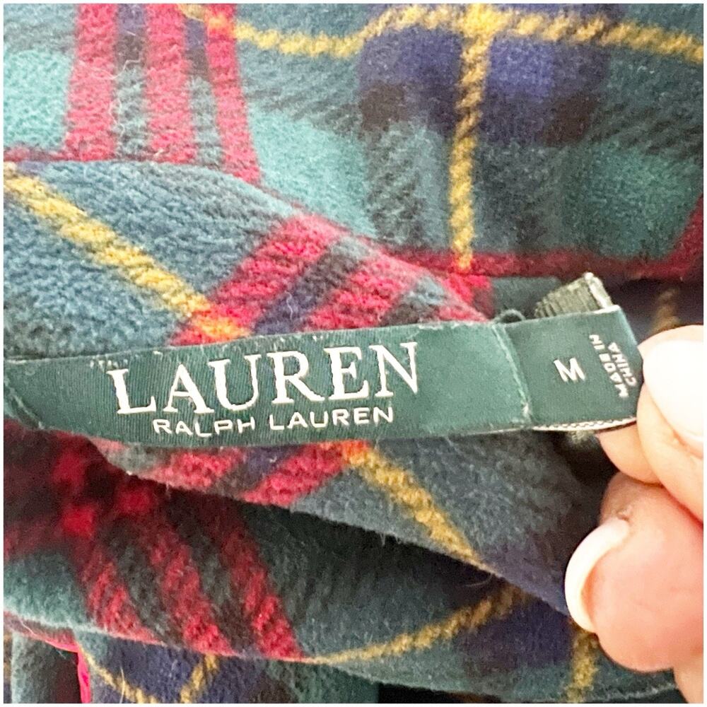 Lauren Ralph Lauren Women’s Monogram Plaid Flannel Pajama Top Button Front Med - Picture 5 of 10
